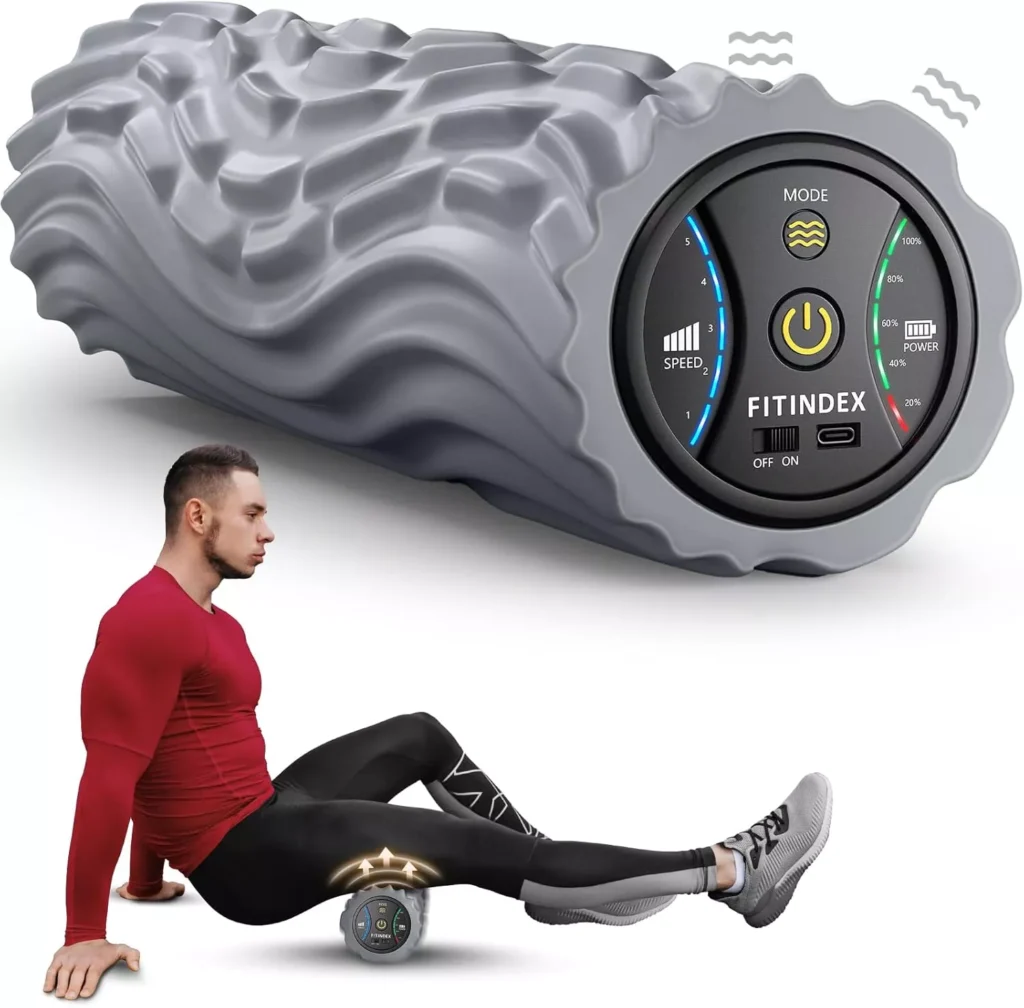 FITINDEX vibrating foam roller with 5-speed digital control panel for muscle recovery